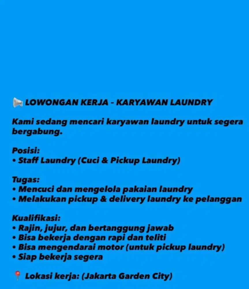 Staff laundry khusus cewek
