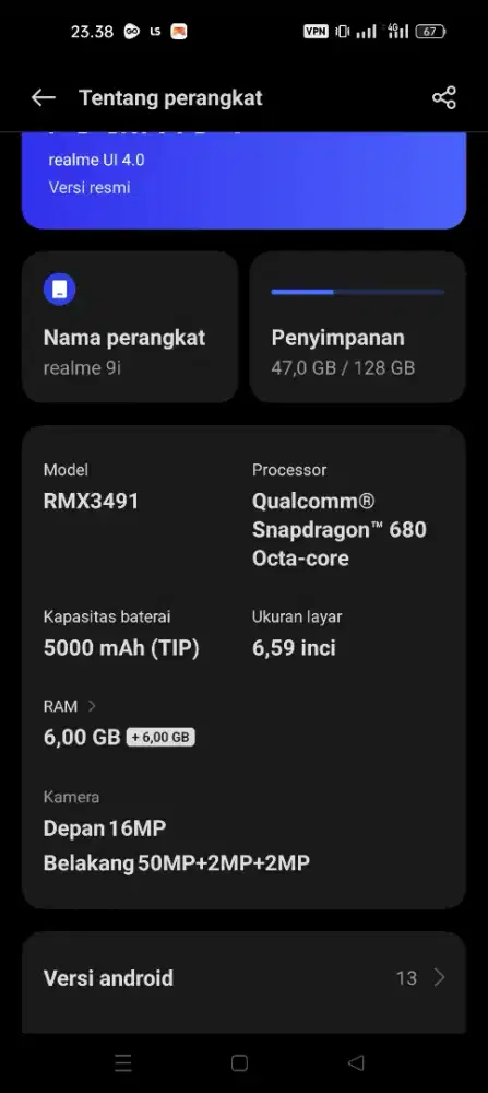 Realme 9i orian 6+6/128