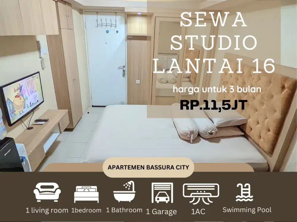 sewa studio full furnish atas mall lantai 16 apartemen bassura city