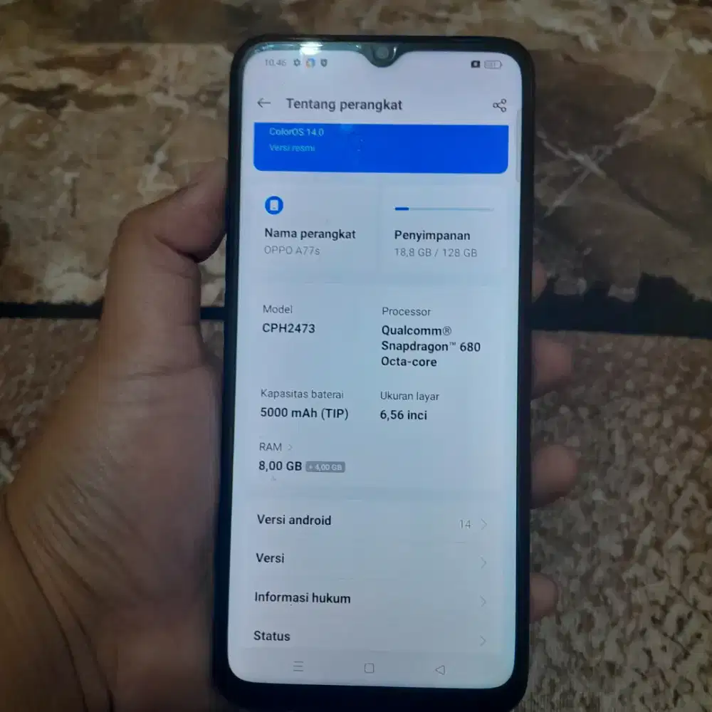 Oppo A77s ram 8/128gb