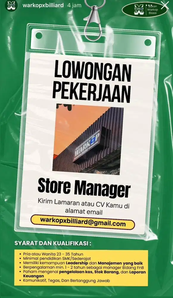 Lowongan kerja untuk Store Manajer