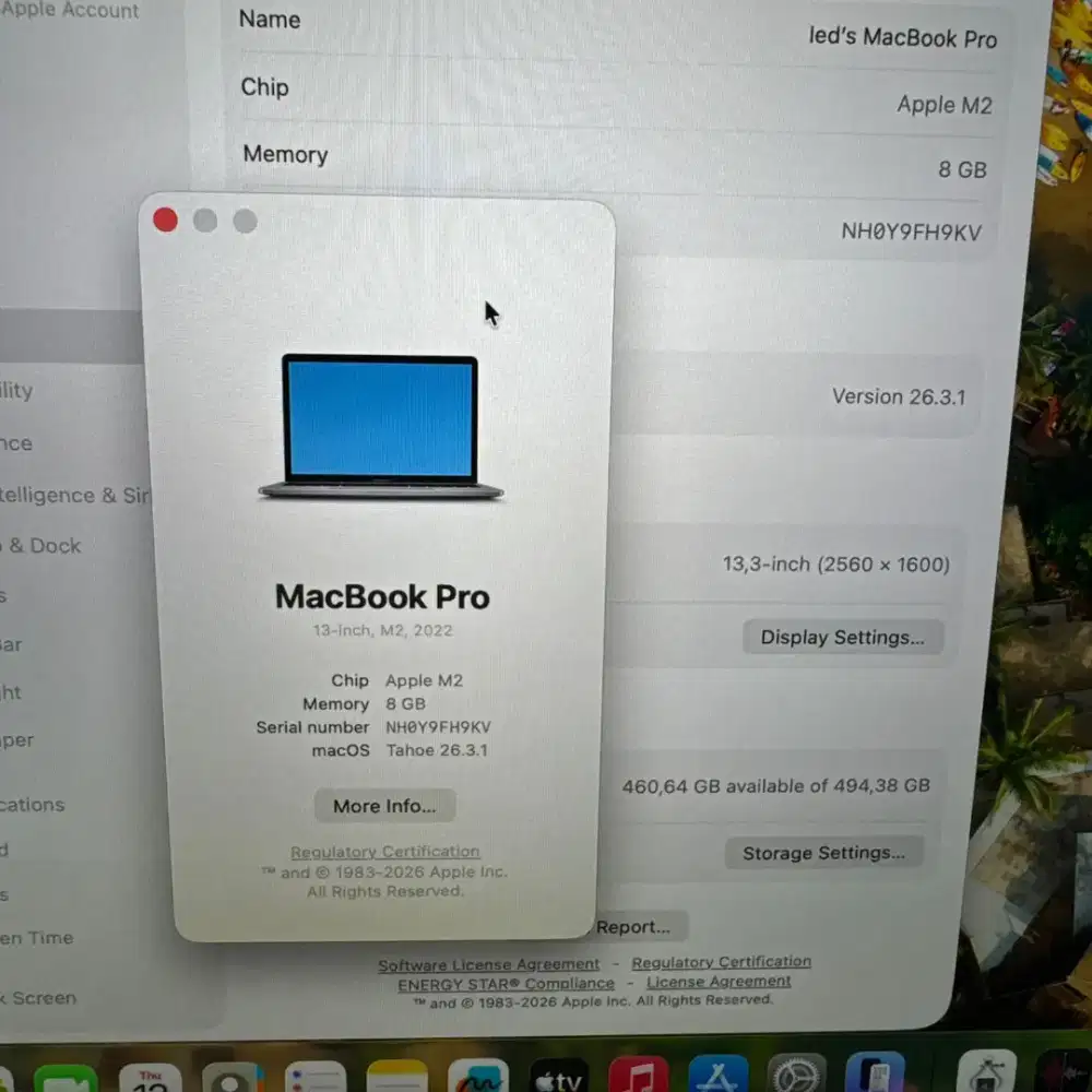 Macbook Pro M2 13 Inch Ibox Ram 8 Ssd 512 lengkap full set Space Grey