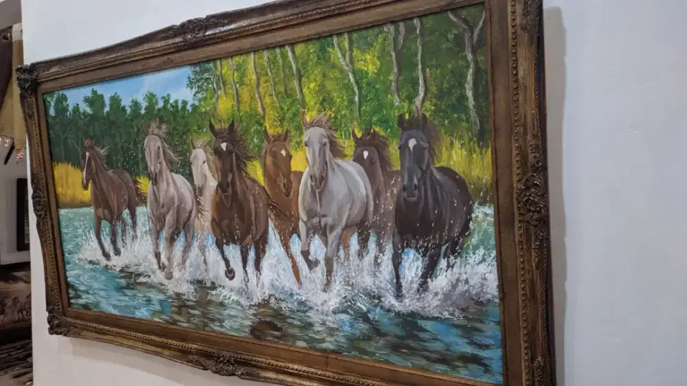 Lukisan kanvas 8 kuda perkasa