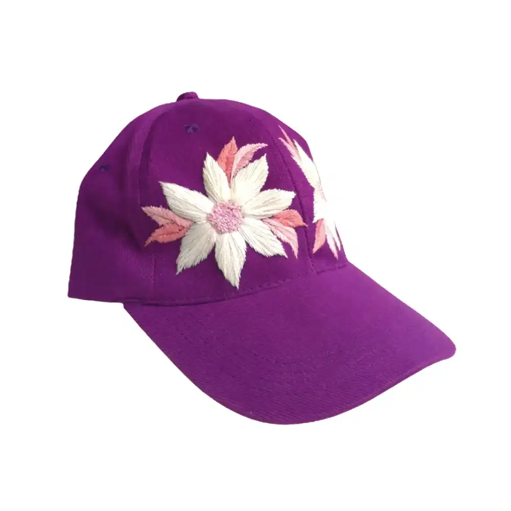 Topi Sulam Embroidery Handmade | Purple White