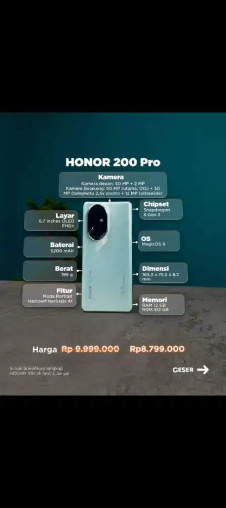 HONOR 200 PRO 12/512GB Promo Bundling SISA 1 SLOT cuma jadi 6.198.000
