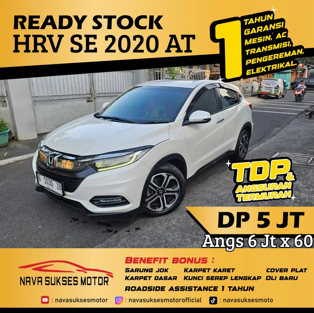 TDP 5 Jt Angs Termurah Honda HRV SE 2020 Matic Putih Low Km Like New