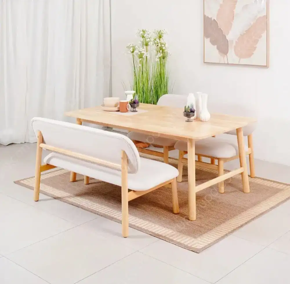 Informa Yukata Set Meja Makan 3 Kursi - Krem Beige/Cokelat Oak