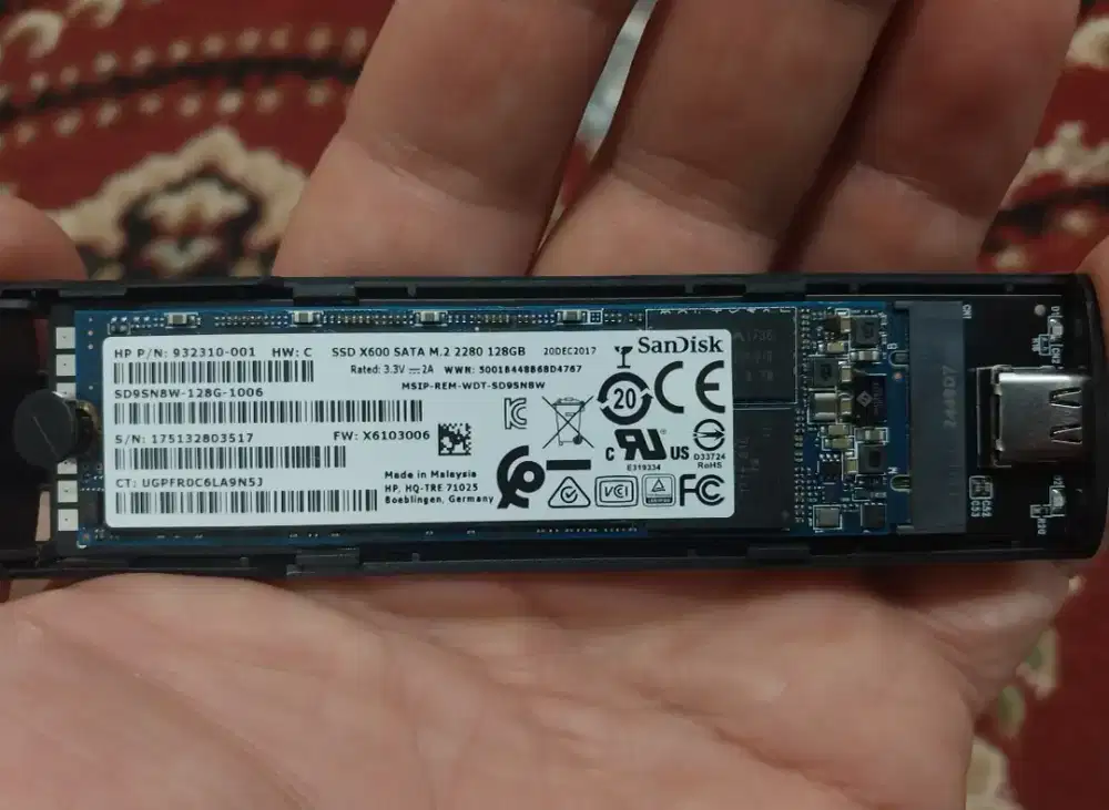 SSD M.2 128GB SanDisk + Casing USB – Siap Pakai