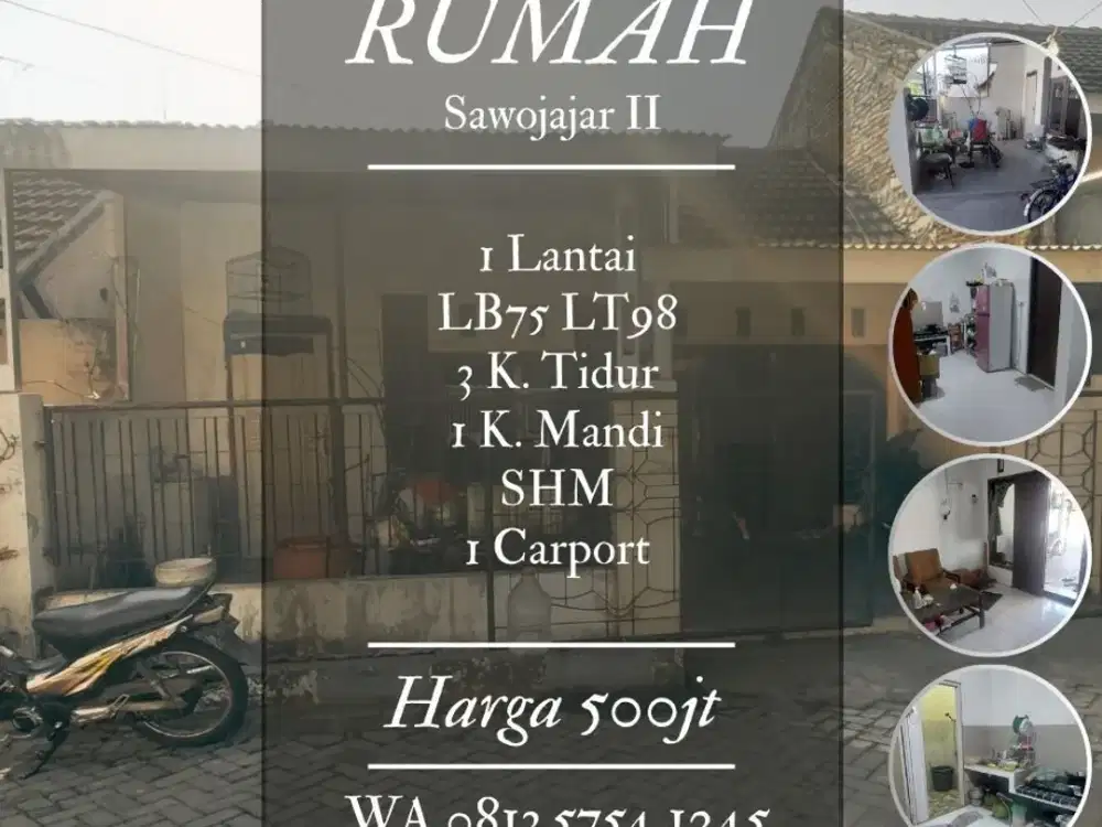 Rumah dijual di Malang 3Kamar Sawojajar2 STIBA Wisnuwardhana exit Tol