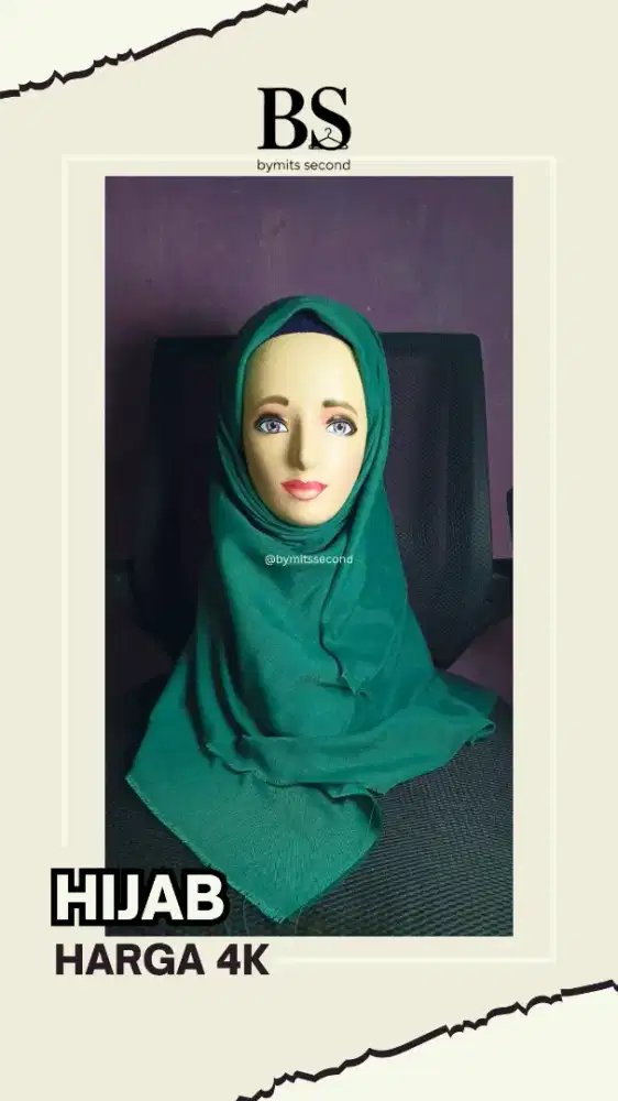Bymits Second Hijab Segiempat Polos Rawis