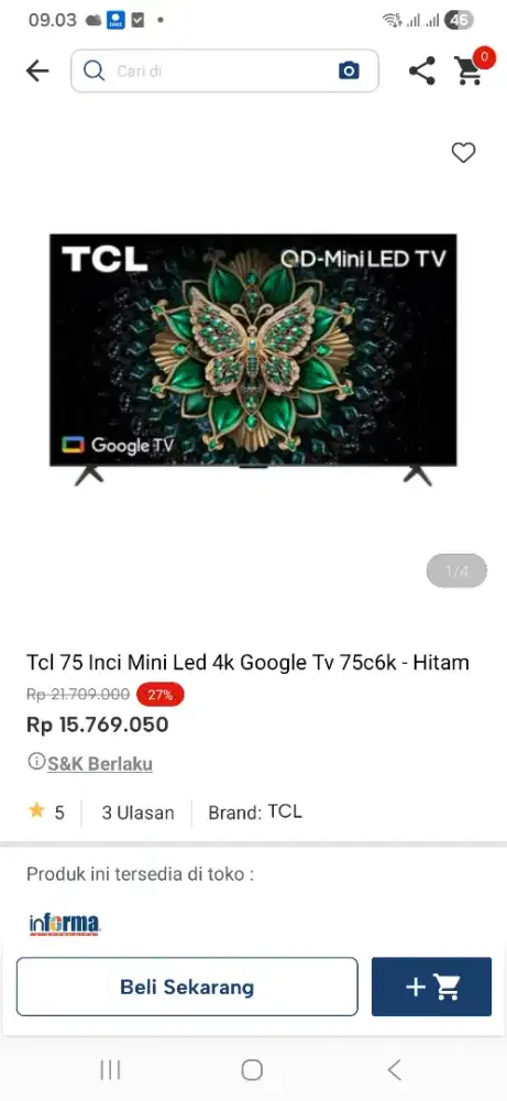 Tcl 75 inci mini led 4k tv 75c6k
