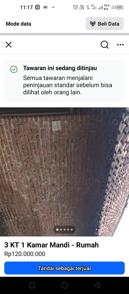 dijual murah, rumah kosong, lokasi 5m dari pinggir jalan raya Kamarang