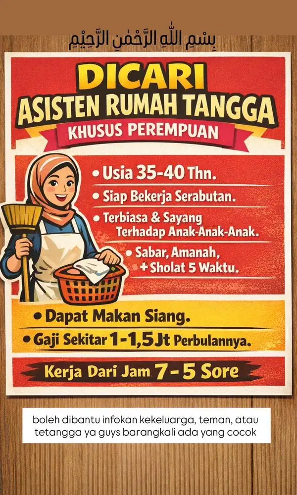 dicari asisten rumah tangga