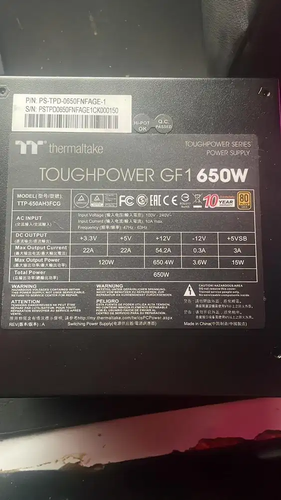 Power Supply (PSU) thermaltake TOUGHPOWER GF1 650W 80+ gold