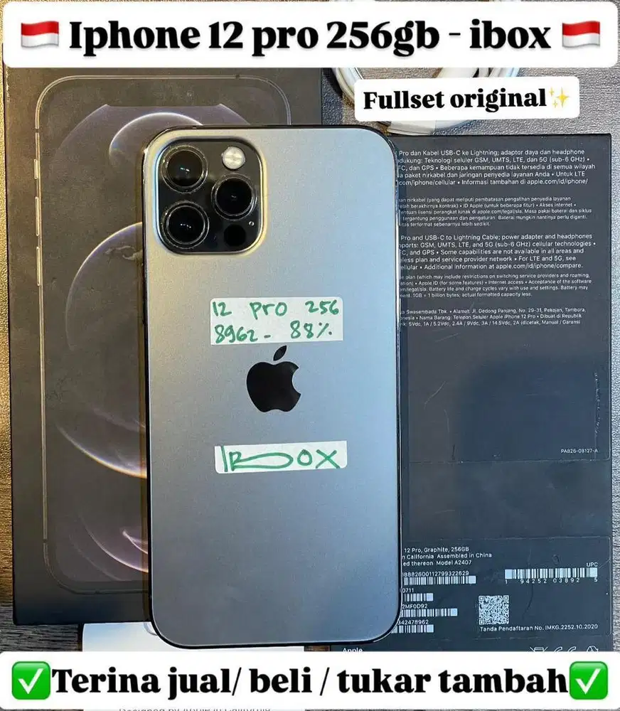 Iphone 12 Pro 256 Gb Graphite Resmi Ibox Fullset Ori