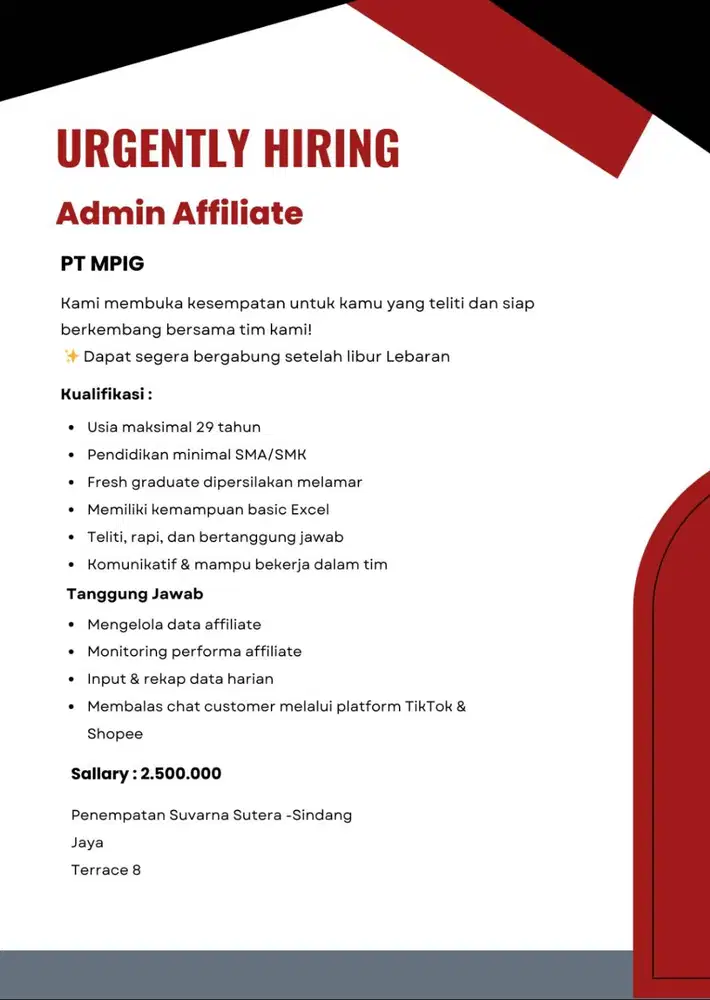 URGENTLY HIRING ADMIN AFFILIATE