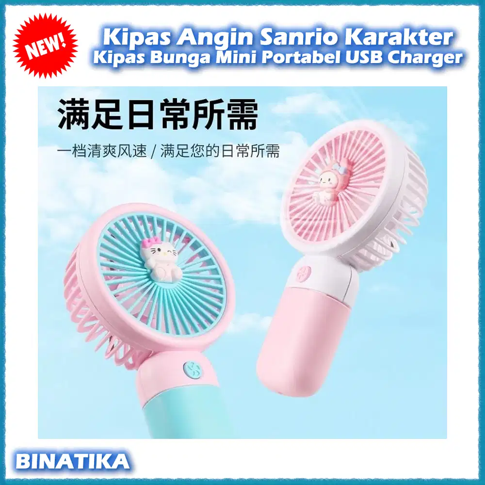 Kipas Angin Sanrio Karakter Kipas Bunga Mini Portabel USB Charger