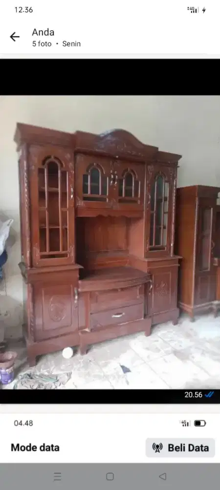 1 lemari bufet tumpuk kayu jati full kayu bekas bagus berat