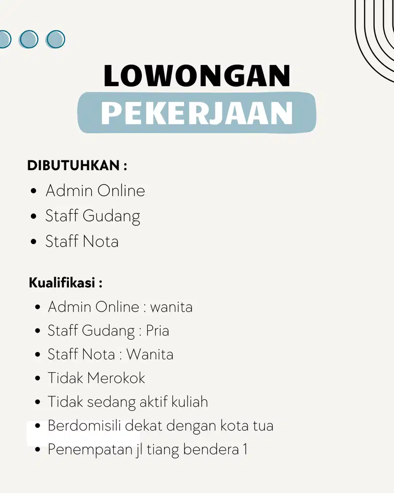 DIBUKA LOWONGAN STAFF GUDANG,ADMIN,STAFF NOTA
