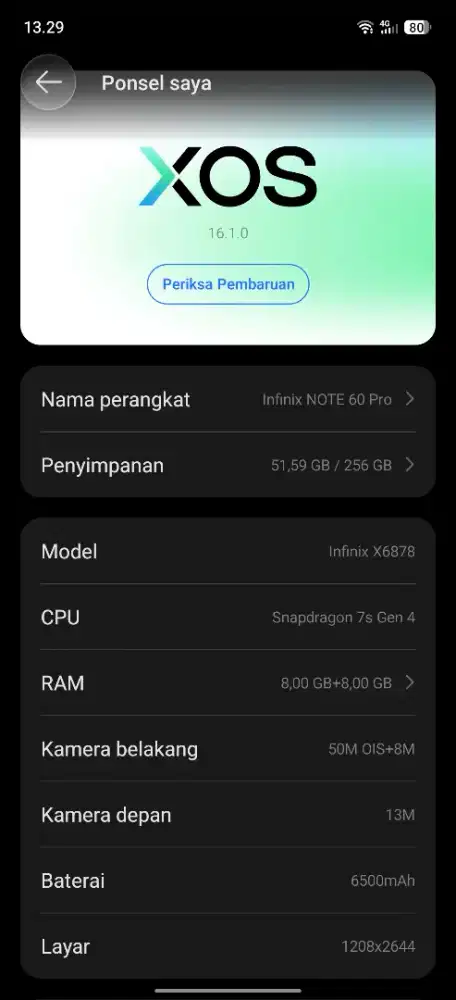 infinix note 60 pro 8+8/256 blue tt/bt setara..