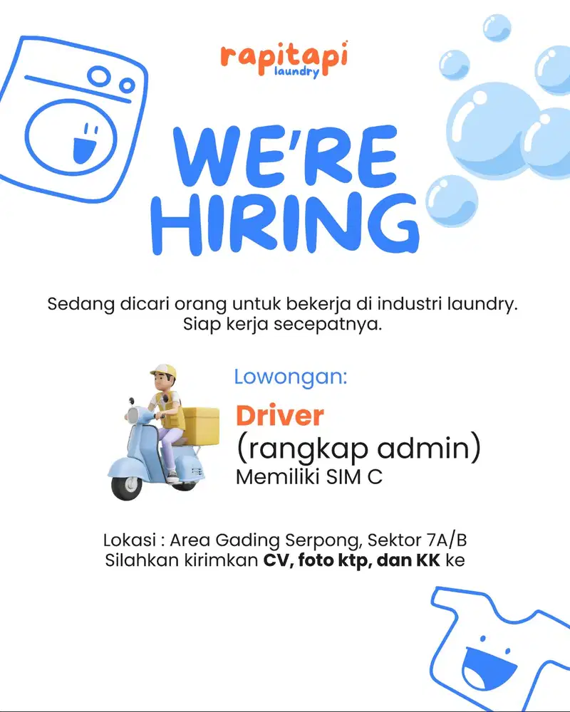 Lowongan Driver Motor Antar Jemput Laundry