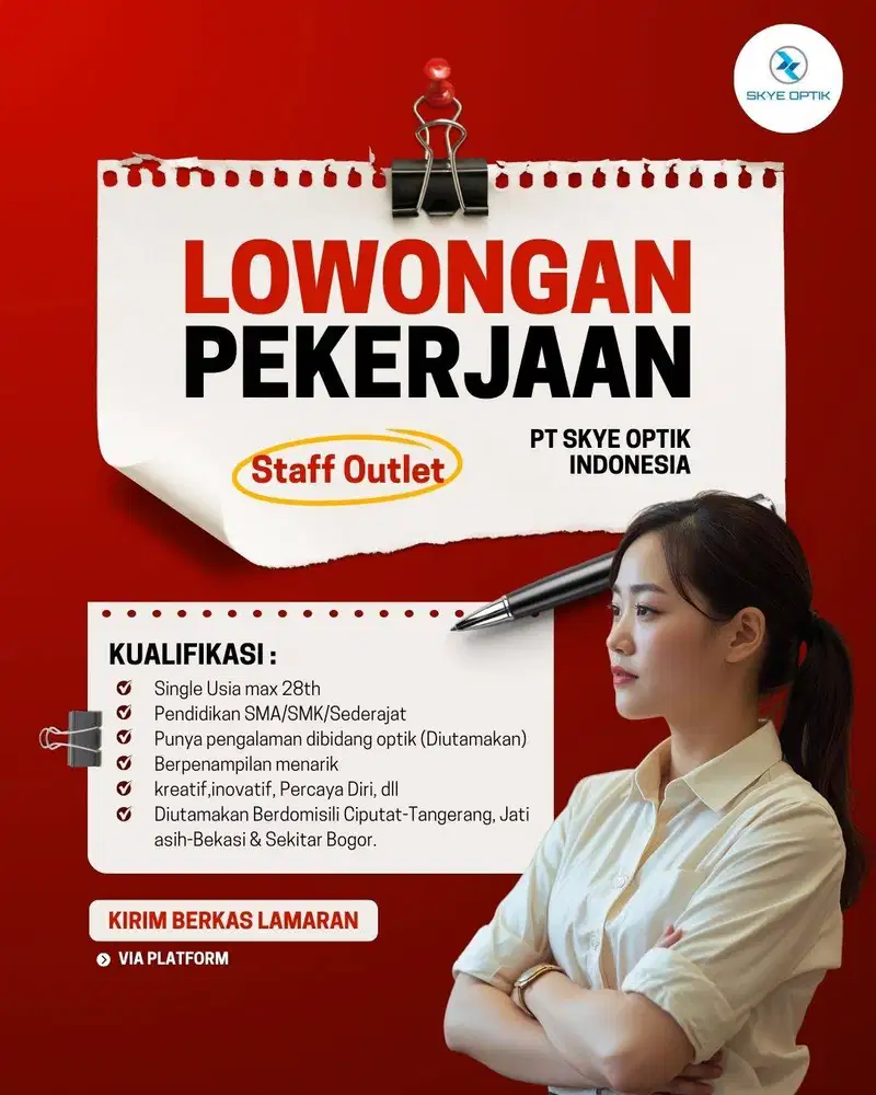 dibutuhkan staff outlet (khusus wanita) wilayah Bekasi & Tanggerang