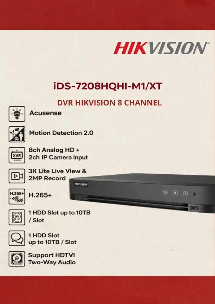 HIKVISION IDS-7208HQHI-M1/XT 1080P 1U H.265 HDTVI 2WAY AUDIO ACUSENSE