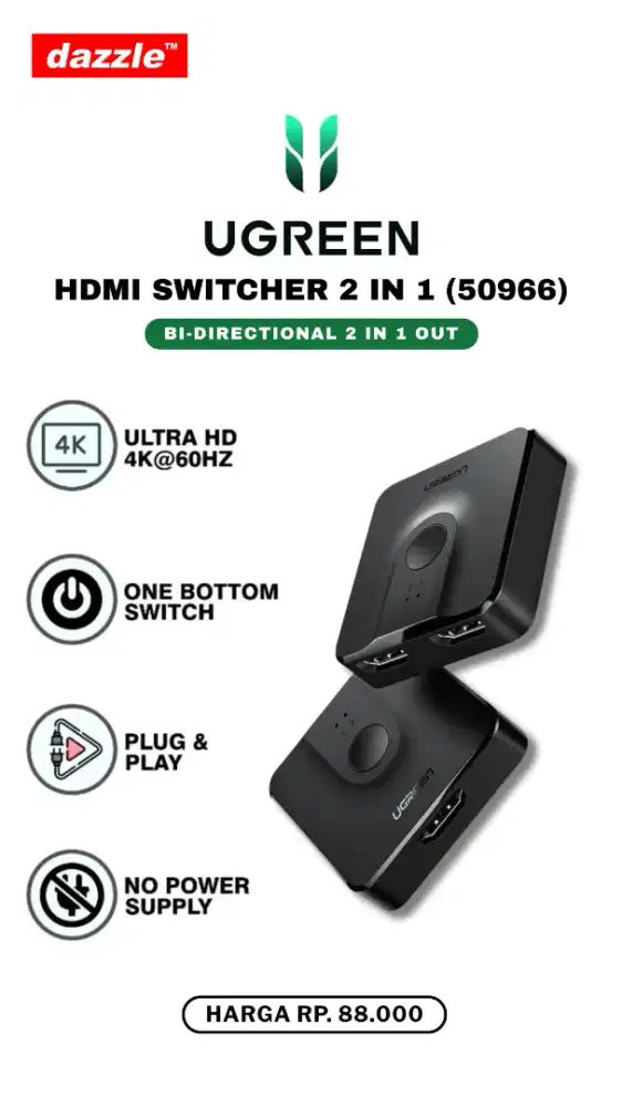 UGREEN HDMI SWITCHER 2 IN 1 OUT (50966)