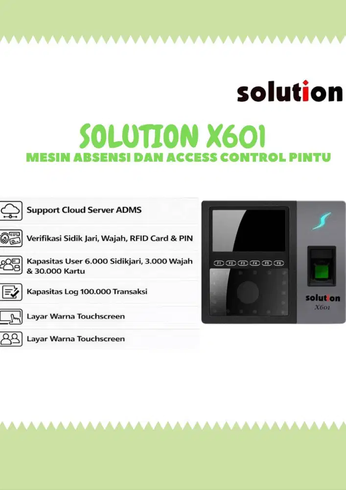 Solution X601 Mesin Fingerprint wajah dan wajah