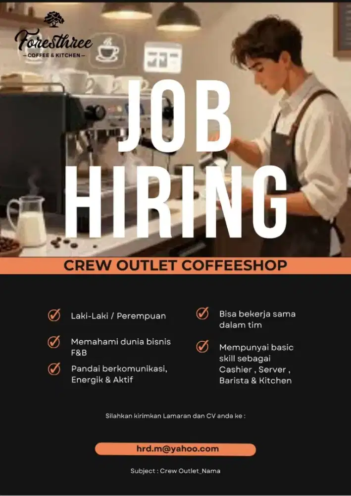 Dibutuhkan Crew Outlet Coffeeshop