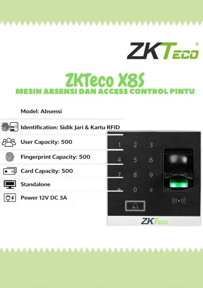 Access Control Pintu Fingerprint Zkteco X8s (Fingerprint + RFID + PIN)