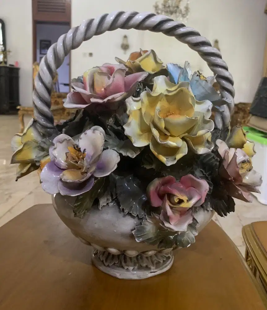 Vintage Italian Capodimonte porcelain flower basket