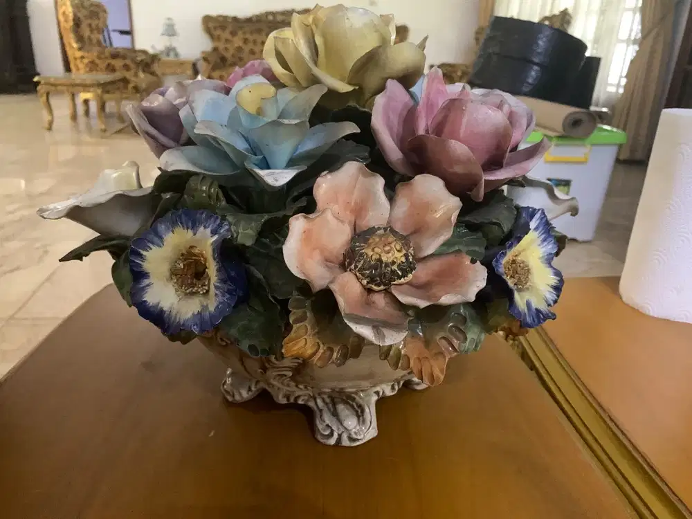 Vintage Italian Capodimonte porcelain flower basket