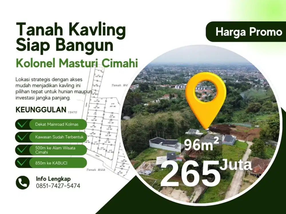 Tanah Kavling Kolonel Masturi Cimahi Lokasi Premium Dekat Kabuci