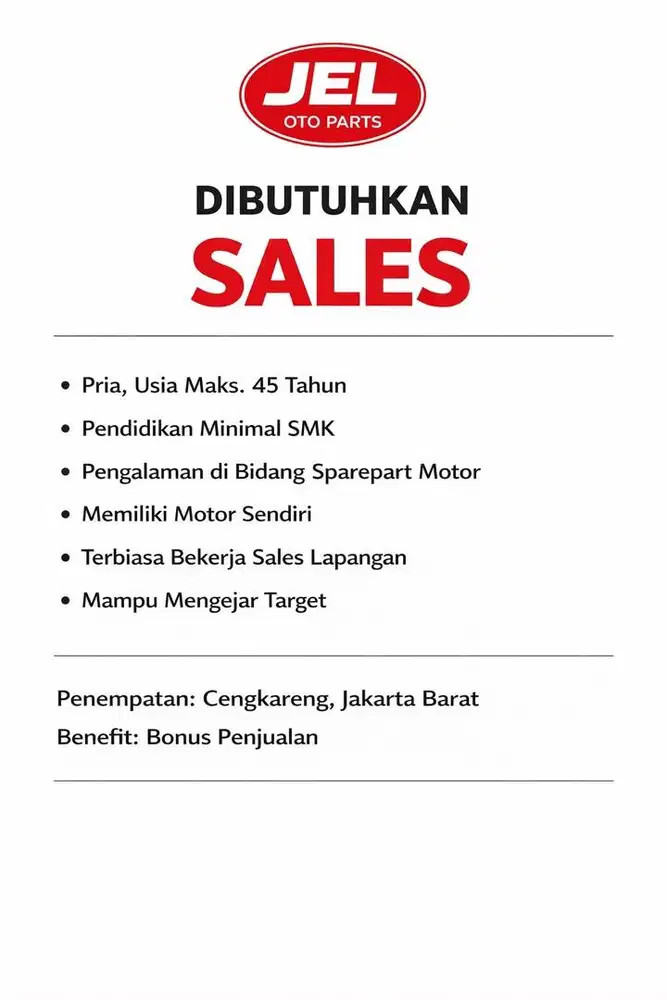 Lowongan Sales Sparepart Motor