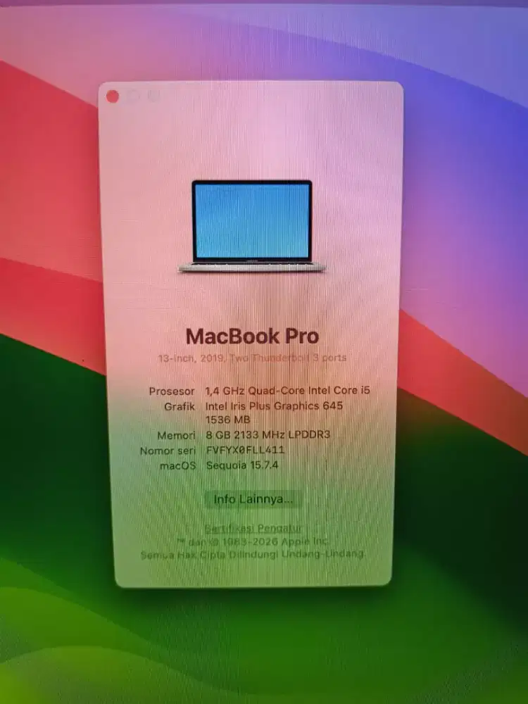 Jual macbook pro retina touchbar 13 2019