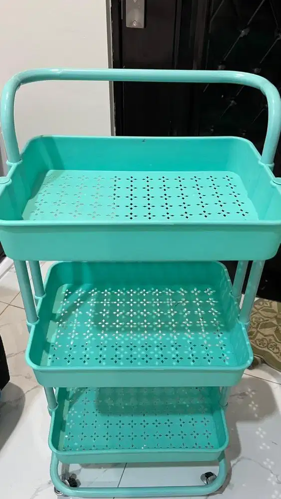 Rak Trolley 3 Susun Biru Ada Roda
