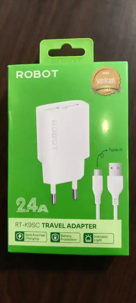 Kabel data RT-K9SC 2 output (Type-C + ada lampu indikator)