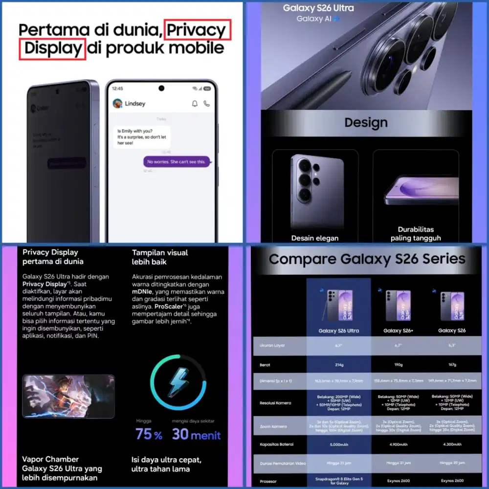 NO-Repack!! 16GB/ 1.0TB Samsung S26-Ultra. Grs Resmi SEIN.