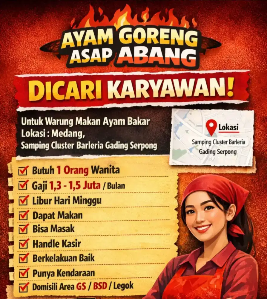 Dicari Karyawan Wanita jaga Warung makan Gading Serpong