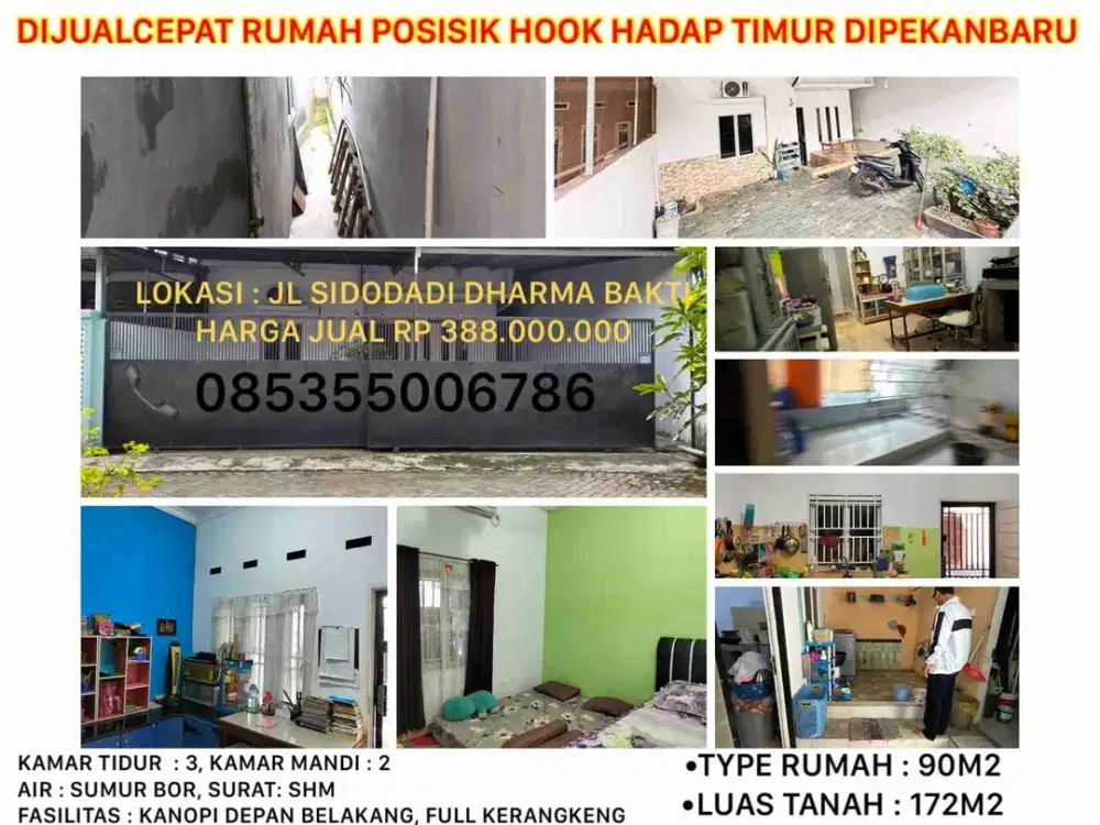 dijual cepat rumah posisi hook hadap timur jln.sidodadi dharma bakti
