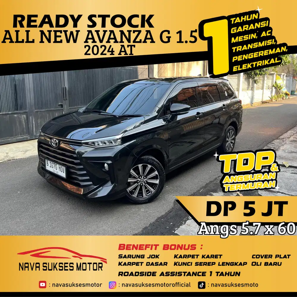 TDP 5 Jt Angs Termurah All New Avanza G 1.5 2024 Matic Hitam Low Km