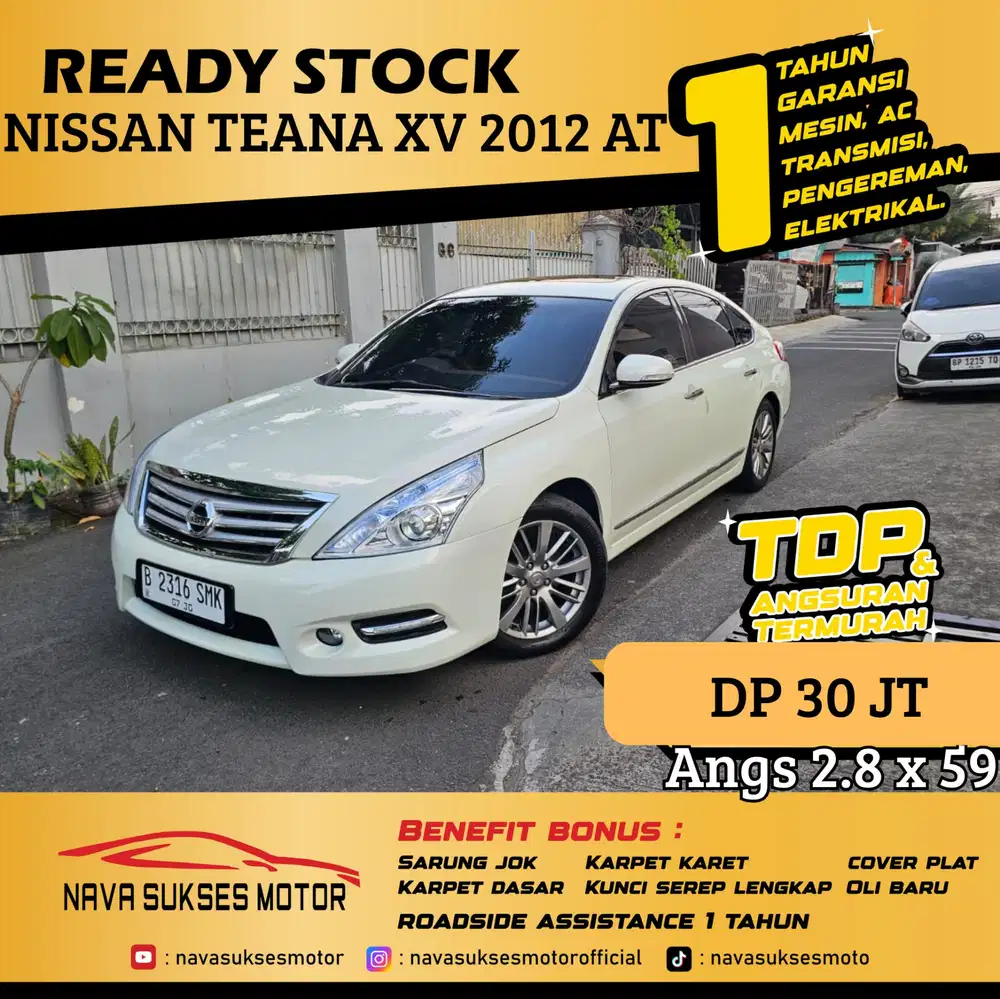 TDP 30Jt Angs Termurah Nissan Teana XV 2012 Matic Putih Low Km LikeNew