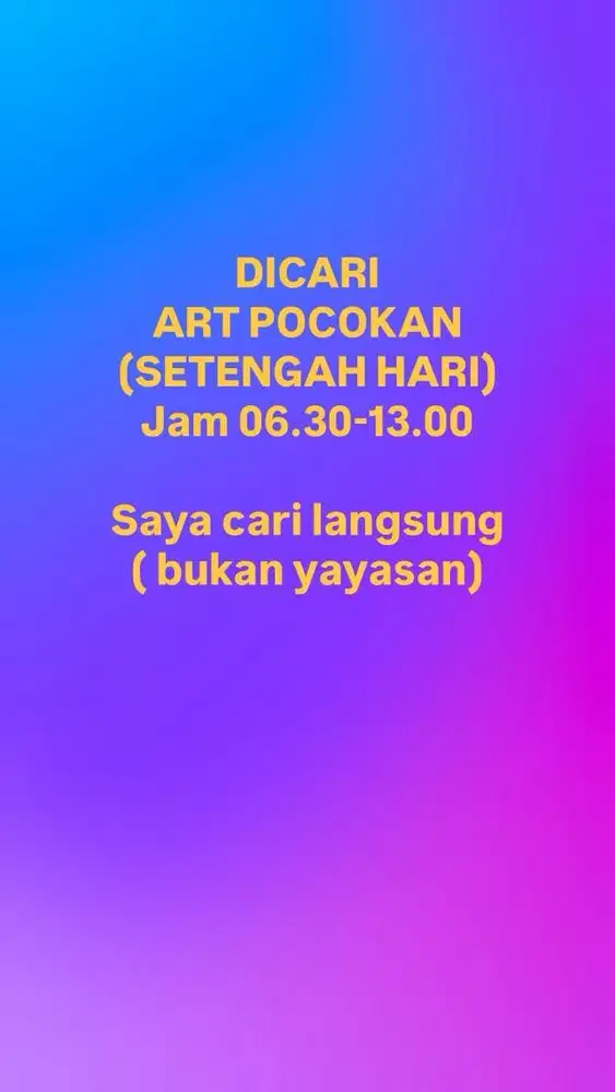 DiCARI ART POCOKAN (SETENGAH HARI) pekayon, bekasi selatan