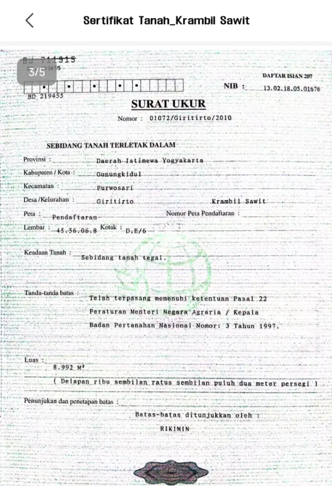 Jual tanah di purwodari Gk