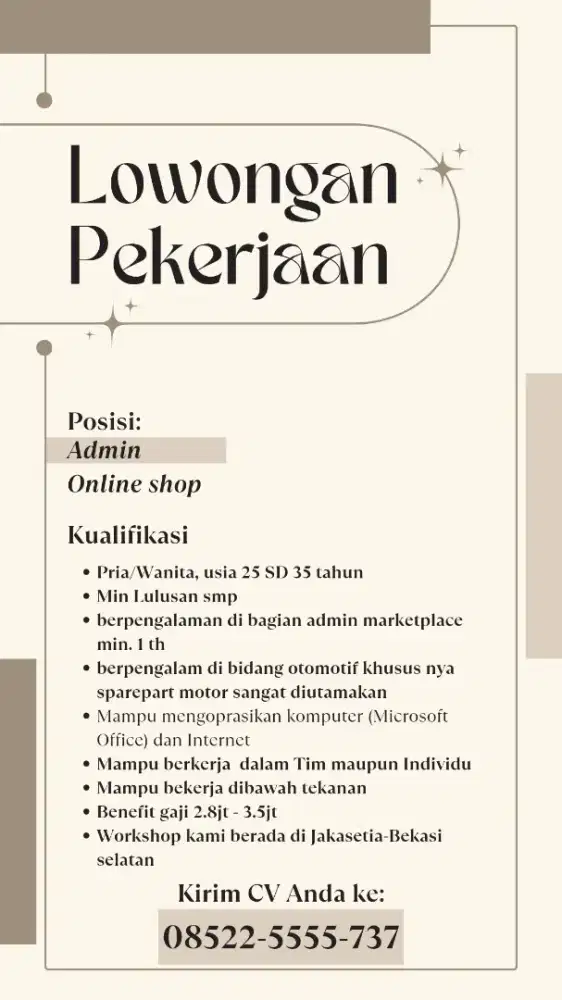 Admin online shop Berpengalaman