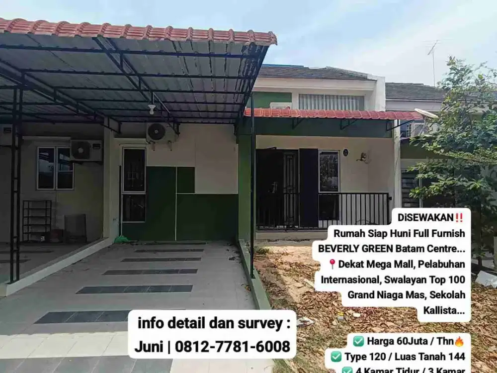 disewakan rumah batam centre beverly green  semi furnished