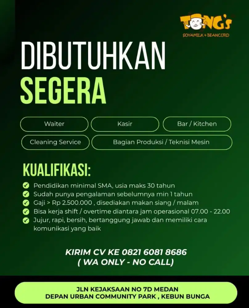 Dibutuhkan segera Bartender