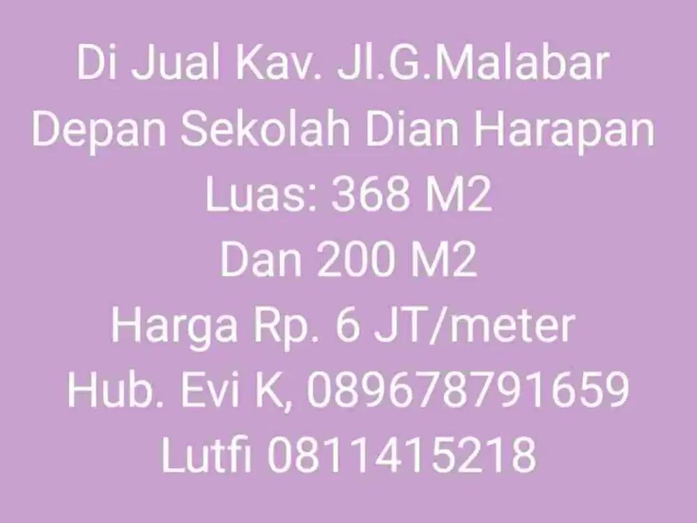 Dijual Kavling Jl. G. Malabar Tanjung Bunga Makassar