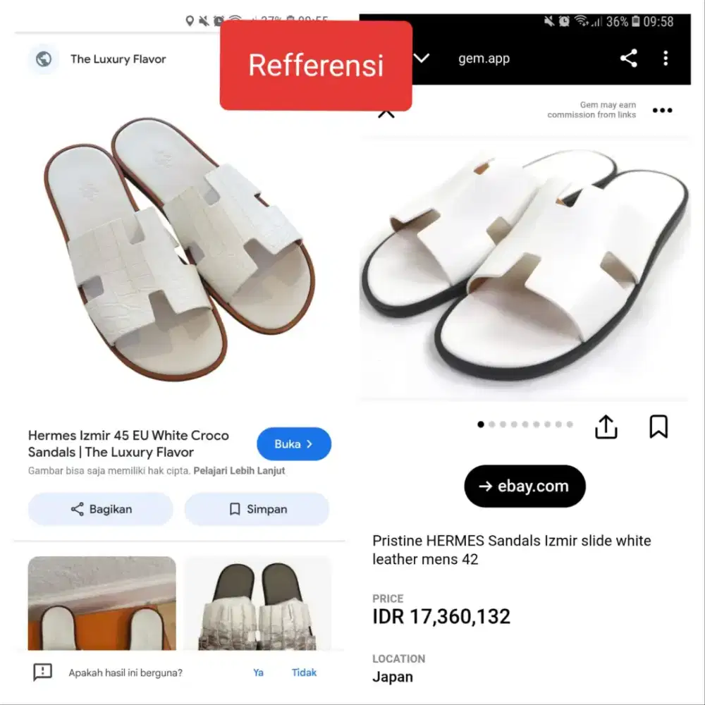 Preloved sandal Hermes sz 44/45 original. Harga masih sangat tinggi